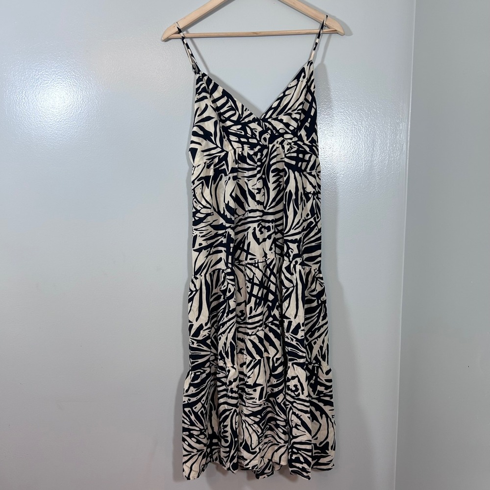 Patrons of Peace Black Cream Abstract Leaf Print Tiered Midi Dress Womens Medium